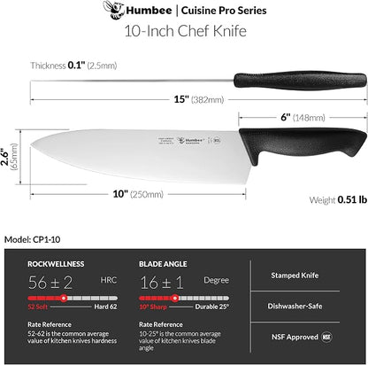 Cuisine Pro 10-Inch Chef Knife – NSF Certified High Carbon Stainless Steel Blade – Extra-Wide Razor-Sharp Edge – Ergonomic Non-Slip Handle – Dishwasher Safe