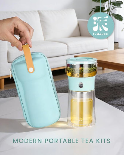 ZENS Modern Glass Tea Infuser Teapot, Smart One Touch Tea Maker for Loose Tea Diffusers with Insulated Mug and Cute Portable Tea Kits for Tea Lover Gifts