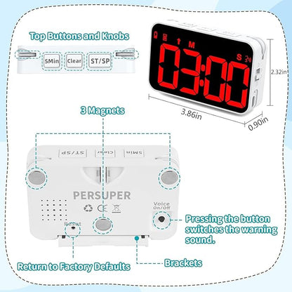 PERSUPER Kitchen Digital Timer, Count Down Up, Rechargeable, Vibration Mode Adjustable Volume and Brightness LED Display, Time Management Cook, Desk, Kids Adults Study Teaching, Kitchen Gadgets Red-1