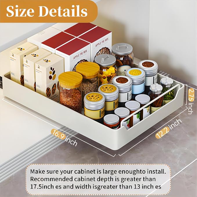 Pull Out Cabinet Organizer Fixed With Adhesive Nano Film, Heavy Duty Sliding Basket Drawer for Kitchen Under Sink, Pantry, Bathroom - 1 Pack