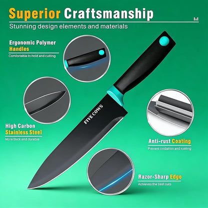 14 Pcs Kitchen Knife Block Set with Sharpener German High Carbon Stainless Steel Chef Knives, Razor-Sharp & Durable, Lightweight Anti-Slip Handle, Professional Set for Home & Kitchen (Green)