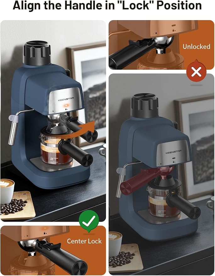 KEENSTAR 3.5Bar Espresso Machine with Milk Frother, 800W Compact Espresso and Cappuccino Maker, Preheating Function, 4-Cup Espresso Maker for Latte or Cappuccino, Upgraded Version