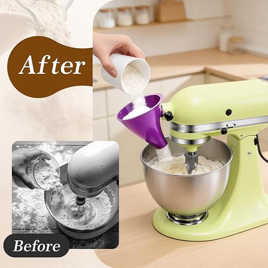 Purple Stand Mixer Accessories Compatible with KitchenAid Artisan KSM150, Food-Grade Flour Funnel for 5 Quart Tilt-Head Stand Mixer, Anti-Splash Kitchen Funnel, Easy to wash and Reuse