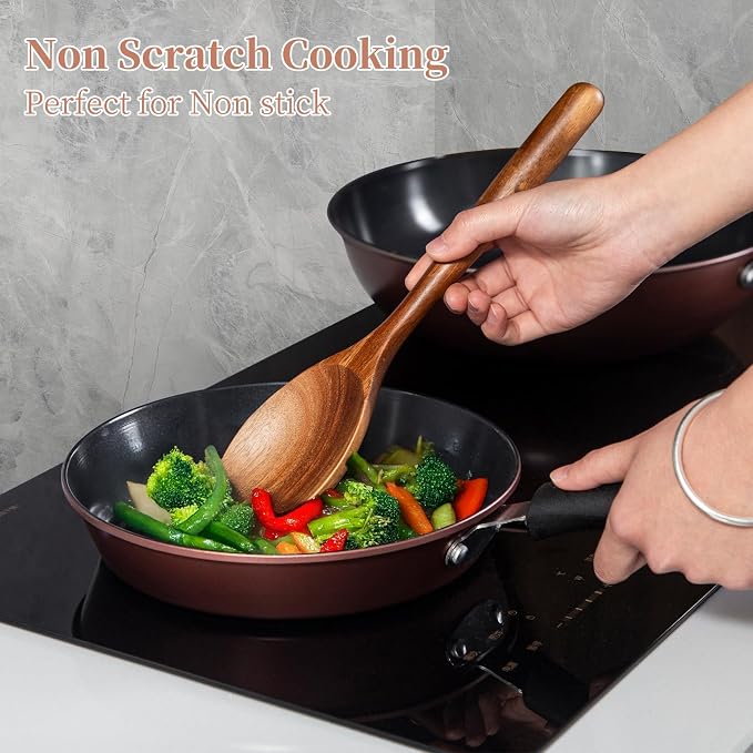 Wooden Cooking Spoons, 2 PCS Large Wooden Spoons for Cooking Natural Wood Spoons Heat Resistant Non Stick for Mixing, Baking, Serving and Stirring