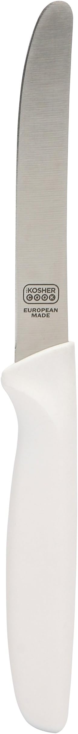 The Kosher Cook White Kitchen Knife – 4.5” Steak and Vegetable Knife - Razor Sharp Curved Tip, Straight Edge - Color Coded Kitchen Tools