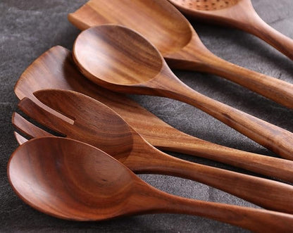Kitchen 6Pcs Acacia Wooden Spoons for Cooking, Wooden Utensils Set | Durable, Non Toxic, Non-Stick, Smooth Finish, Easy to Clean, Comfort Grip, House Warming Gift