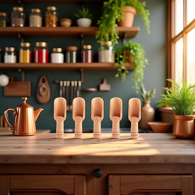 5Pcs Mini Wooden Spoon, Mini Bamboo Spoons, Bath Salt Spoon Condiment Wooden Spoon Cooking Spoons for Kitchen and Dining Spices Beans Rice Flour Sugar Tea