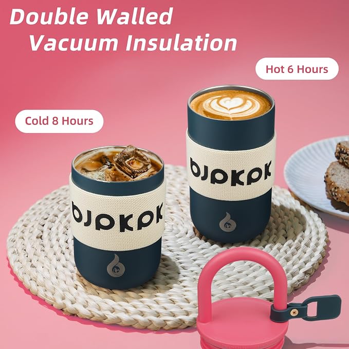 BJPKPK 13oz Insulated Loop Tumbler With Lid And Handle Stainless Steel Travel Coffee Mug Thermal Cups,Navy Blue