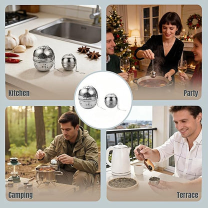 2Pcs Stainless Steel Tea Infuser Ball, Fine Mesh Spice Strainer for Loose Leaf Tea & Cooking, Rotating Lock Leak-Proof, Long Chain Hook for Soup Broth Filter