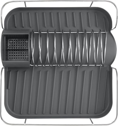 Polder Spring Dish Rack Holds Up to 9 Plates and Includes Removable, Stand-Alone Utensil Bin (Gray)