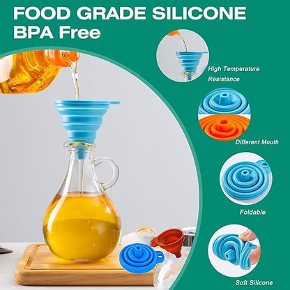 Kitchen Funnel Set 3 Pack,Large,Medium and Small,Kitchen Gadgets Accessories Foldable Silicone Collapsible Food Grade Funnels for Kitchen Use Daily Cooking Filling Bottles Liquid Powder Transfer