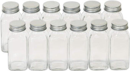 Simple Houseware Spice Jars 6 Ounce Square Glass Bottles with Shaker Lids, Funnel and Labels for Seasoning & Storage, 24 Pack