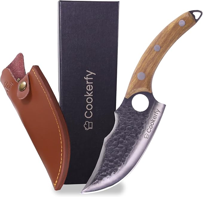 Chef Knife - Japanese Knife Style with Ergonomic Grip & Rosewood Handle, 6" High Carbon 5cr15 Steel Meat Cleaver, Genuine Leather Sheath, Kitchen Knives, Gift Packaging
