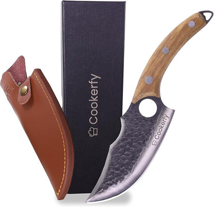 Chef Knife - Japanese Knife Style with Ergonomic Grip & Rosewood Handle, 6" High Carbon 5cr15 Steel Meat Cleaver, Genuine Leather Sheath, Kitchen Knives, Gift Packaging
