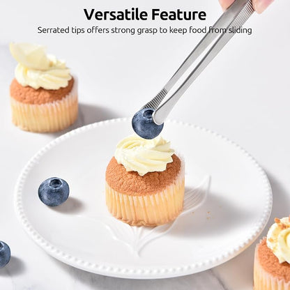 U-Taste 8in Kitchen Plating Tweezer: 18/8 Stainless Steel Food-Grade Metal Food Tong, Seamless-Welding, Sturdy and Flexible with Non-slip Tips for Serving, Decorating, Cooking, Baking (Round Tip)