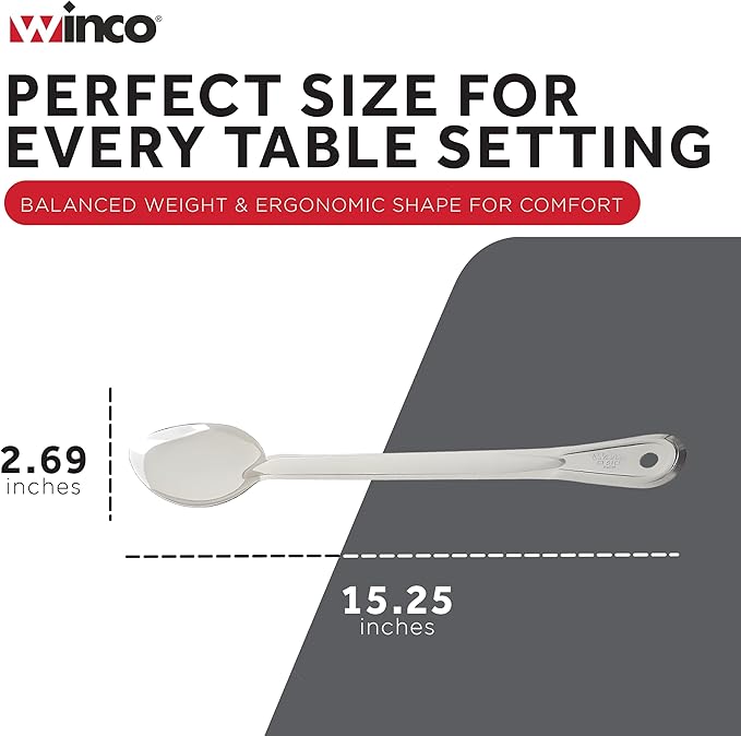 Winco Stainless Steel Basting Spoon, Solid, 15", 1.2mm