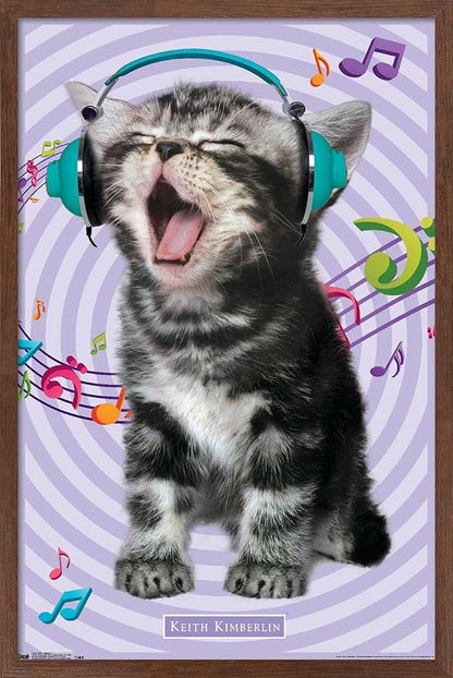 Trends International Keith Kimberlin - Kitten - Singing Wall Poster, 14.725" x 22.375", Mahogany Framed Version