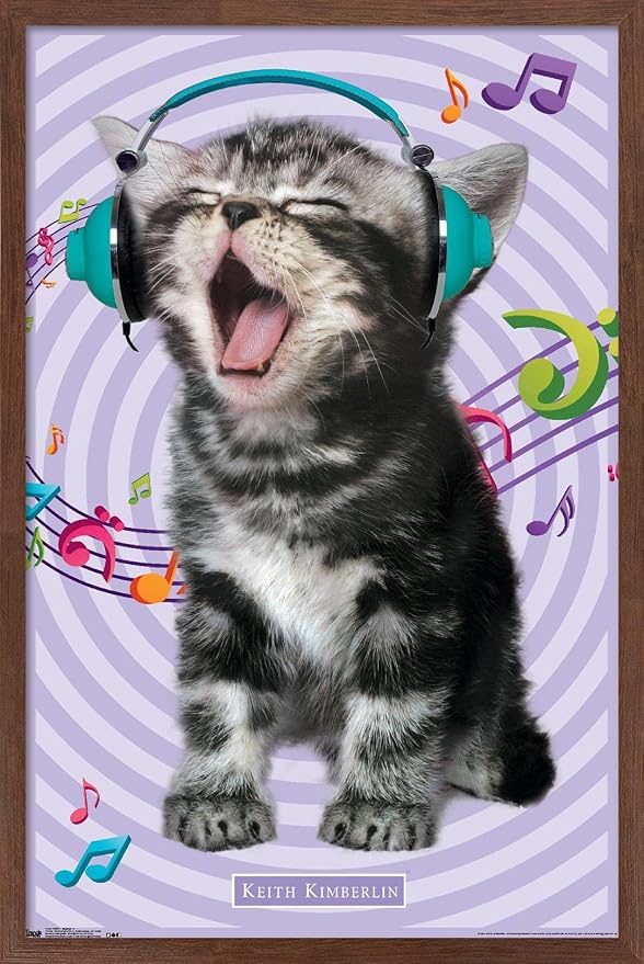 Trends International Keith Kimberlin - Kitten - Singing Wall Poster, 22.375" x 34", Mahogany Framed Version