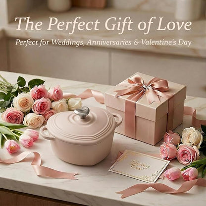 Overmont Heart-Shaped Enameled Cast Iron Dutch Oven, 2QT Pink Mini Pot with Lid for Cozy Meals, Soups & Small Batch Baking, Cute Kitchen Cookware Gift for Wedding, Housewarming & Birthday