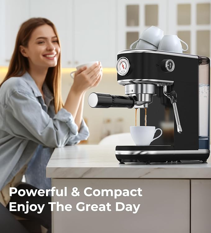 Atatix 20 Bar Espresso Machine with Milk Frother, Professional Compact Espresso Maker, Stainless Steel Coffee Machine with Precise Temp Control & 44oz Removable Water Tank for Latte, Cappuccino, Black
