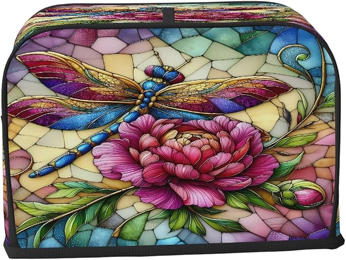 Flower Dragonfly Toaster Cover 2 Slice Wide Slot Washable Toaster Covers | Rainbow Art Dust and Fingerprint Protection Bread Maker Covers for Kitchen Accessories Decor Bakeware Women Gift