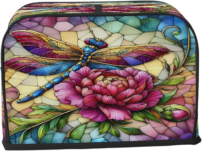 Flower Dragonfly Toaster Cover 2 Slice Wide Slot Washable Toaster Covers | Rainbow Art Dust and Fingerprint Protection Bread Maker Covers for Kitchen Accessories Decor Bakeware Women Gift