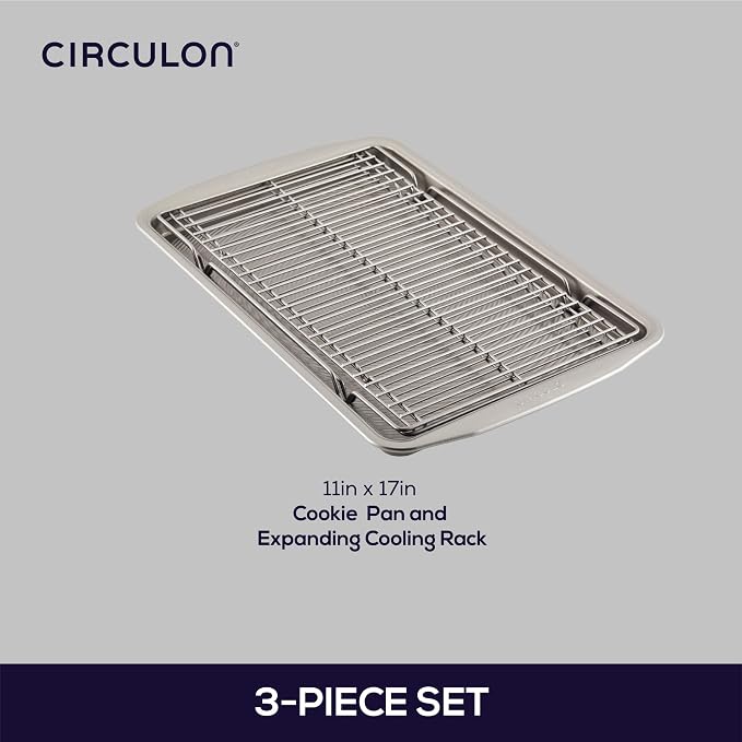Circulon Bakeware Baking Sheet/Cookie Pan and Cooling Rack Set, 3 Piece, Gray
