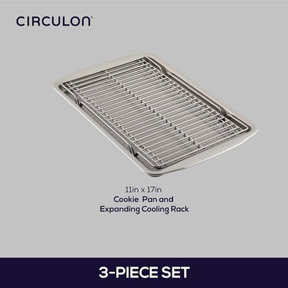 Circulon Bakeware Baking Sheet/Cookie Pan and Cooling Rack Set, 3 Piece, Gray