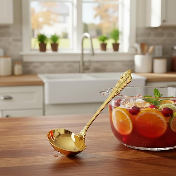 KEAWELL Premium 7.5 inch Luxury Gravy Ladle, 18/10 Stainless Steel, Small Gravy Spoon for Home. Solid and Sturdy, Dishwasher Safe. (1, Gold)