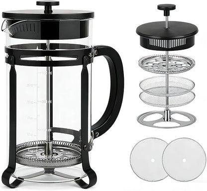 French Press Coffee Maker 34 oz, 304 Stainless Steel Double Mesh Filter, Borosilicate Glass, Heat-Resistant, BPA-Free, Ideal for Home, Office & Gift (black, 34oz)