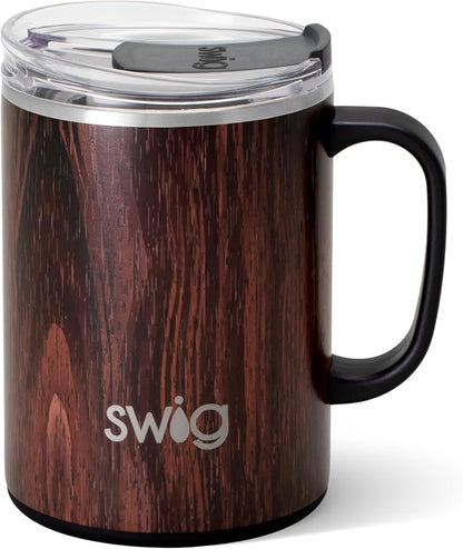 Swig Life 24oz Travel Mug, Insulated Tumbler with Handle and Lid, Travel Coffee Mug, Cup Holder Friendly Tumbler (Bourbon Barrell)