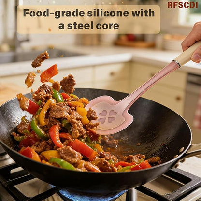 2-Piece Cooking Spatula Set - German standard Food-Grade Silicone with Steel Core, Heat Resistant Up to 500℉, Non-Stick Cooking Utensils for Kitchen with Ergonomic Non-Slip Handle (Pink)