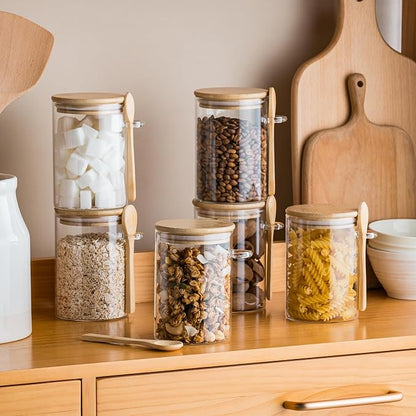 6 Pack 16oz Glass Jars with Bamboo Lids and Spoon,Overnight Oats Container,Round Glass Containers for Food,Oatmeal,Yogurt,Snack,Spice,Meal prep,Chia seed pudding and Salad Jar