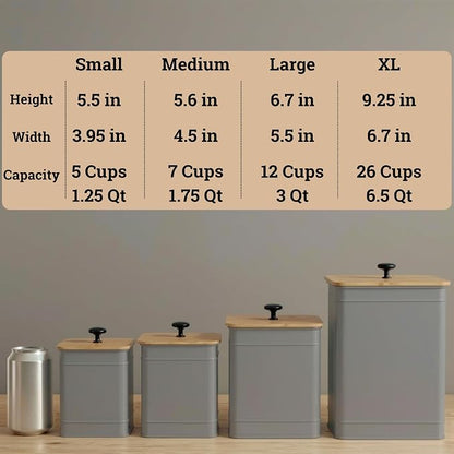Kitchen Canisters for Countertop Set of 4 with Customizable Chalkboard Labels & Marker Pen - Big Iron Kitchen Canisters with Airtight Lids - Gray Canister Set - Flour and Sugar Containers Farmhouse
