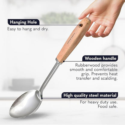 Home Hero Stainless Steel Kitchen Utensils Set - Wood Handle Nonstick Stainless Steel Cooking Utensils Set - Heat Resistant Kitchen Essentials & Metal Kitchen Gadgets (Silver & Wood)