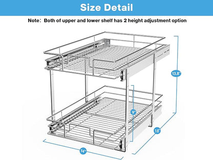 LOVMOR Individual Pull Out Cabinet Organizer, 2 Tier Slide Out Cabinet Drawers, Pots and Pans Organizer and Storage Pantry Shelf for Kitchen (14" W x 18" D)