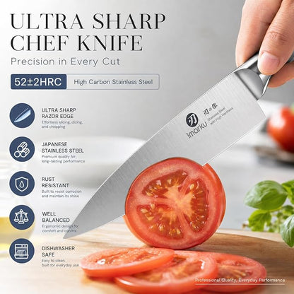 imarku 14-Piece Knife Set with Block, Built-in Sharpener, High Carbon Stainless Steel Kitchen Knives, Dishwasher Safe, Rust Resistant, Non-Slip Handle – Gift for Home Cooks & Chefs, White