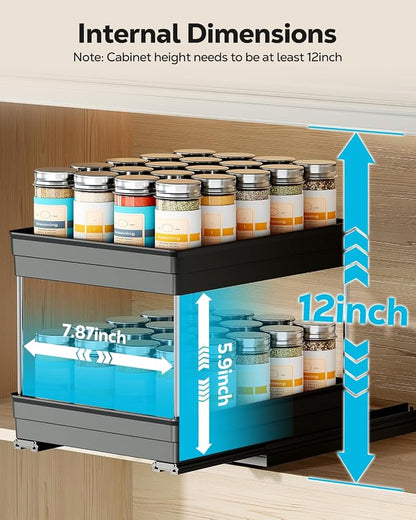 Nieifi Spice Organization for Cabinet-Vertical Spice Rack Pull Out-Spice Rack Organizer for Cabinet-8-1/4 inch Wide-Seasoning Kitchen Organizer-8.26" W x 10.6" D x 8.7" H-1 Pack-2 Tier