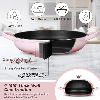 P&P CHEF Bread Dutch Oven for Sourdough, 5.5 Quart Enameled Cast Iron Dutch Oven Pot with Lid for Homemade Bread Baking, Easy to Clean & Even Heat, Pink