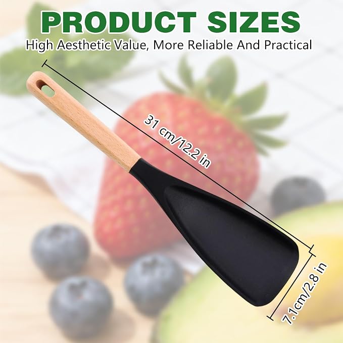 3Pack Cedar and Ash Spoonula–Multi Function Spatula Cooking Spoon with Wooden Handle,Heat Resistant & Nonstick Kitchen Utensils Safe Silicone Head Spoon for Mixing,Stirring,Scooping,Flipping,Serving
