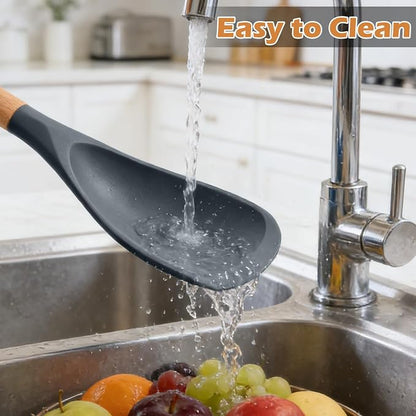 Cooking Spoon Set with Wooden Handle, Heat-Resistant Kitchen Utensils for Stirring, Mixing, Serving, Non-Stick Cookware (GRAY - 1Pack)