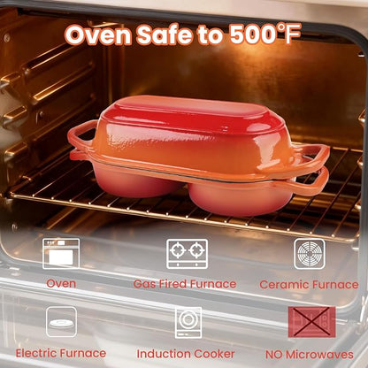 YONILL Mini Double Dutch Oven for Sourdough Bread Baking - Enameled Cast Iron Dutch Oven Pot with Lid and 5" Banneton Bread Proofing Basket Kit, Dual Round Bread Loaf Pan for Homemade Baking