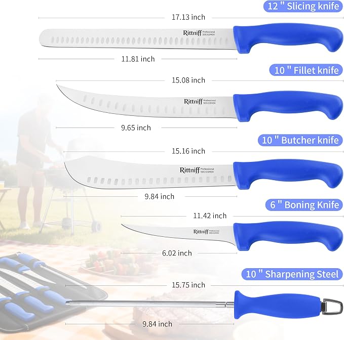 Stainless Steel Camping Knife - 5 PCS Chef Knives with Roll Bag, Kitchen Knife Set for Cutting Meat, Fruits & Vegetables