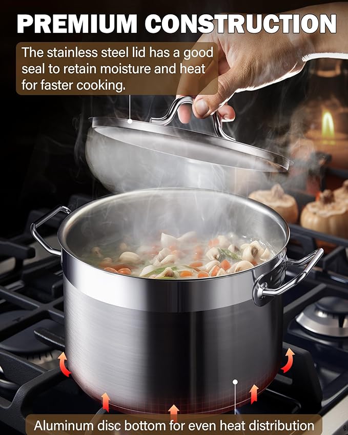 Cooks Standard Professional 8 Quart Stainless Steel Stock Pot with Lid, Cooking Pot for Pasta, Soup, Oven Safe, Dishwasher Safe, Stockpot for Canning, Compatible with Most Stovetops