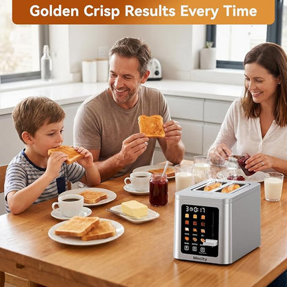 Mecity 2 Slice Toaster Smart Touchscreen, Stainless Steel Wide Slot Toasters Defrost, Reheat, Memory Function, Auto Shutoff, Digital Electric Bread Toaster for Bagel Muffin Waffle, 120V