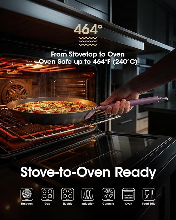 Carbon Steel Skillet 12 Inch, Nitrided Steel Frying Pan, Preseasoned Rust Resistant Large Cooking Pan with Ergonomic Handle & Removable Silicone Grip, Induction & Oven Safe