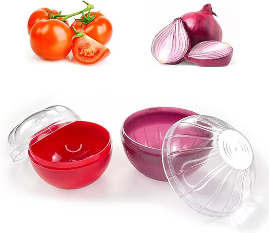 2PCS Fruit and Vegetable Shaped Savers Onion and Tomato Storage Containers for Fridge Vegetable Crisper Makes Food Stays Fresh Longer