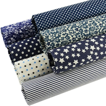 Cotton Fabric for Sewing 7 Pieces (20"X20"), Fabric Bundles, Precut Fabric for Patchwork, Pretty Floral Pattern, Material for Quilting, Sewing Cloths, DIY Artcraft for Sewing -Navy