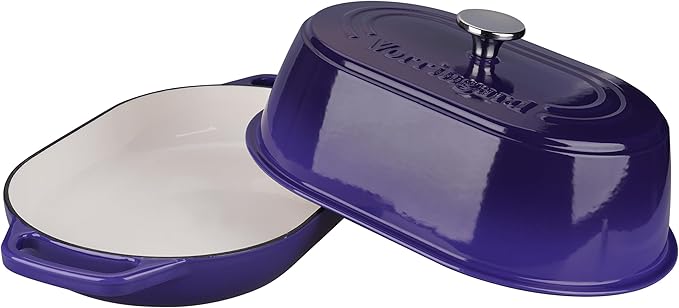 VORRINGARD Enameled Cast Iron Dutch Oven Pot with Dome Lid, Oval Bread Oven for Homemade Sourdough Bread Baking, Oven Safe up to 500°F, 6 Quart, Purple
