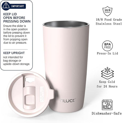 TILUCK 20 oz Insulated Tumbler with BPA-Free Lid, Stainless Steel Vacuum Travel Coffee Mug, Double Wall Coffee Tumbler（20oz，Matte SakuraPink）